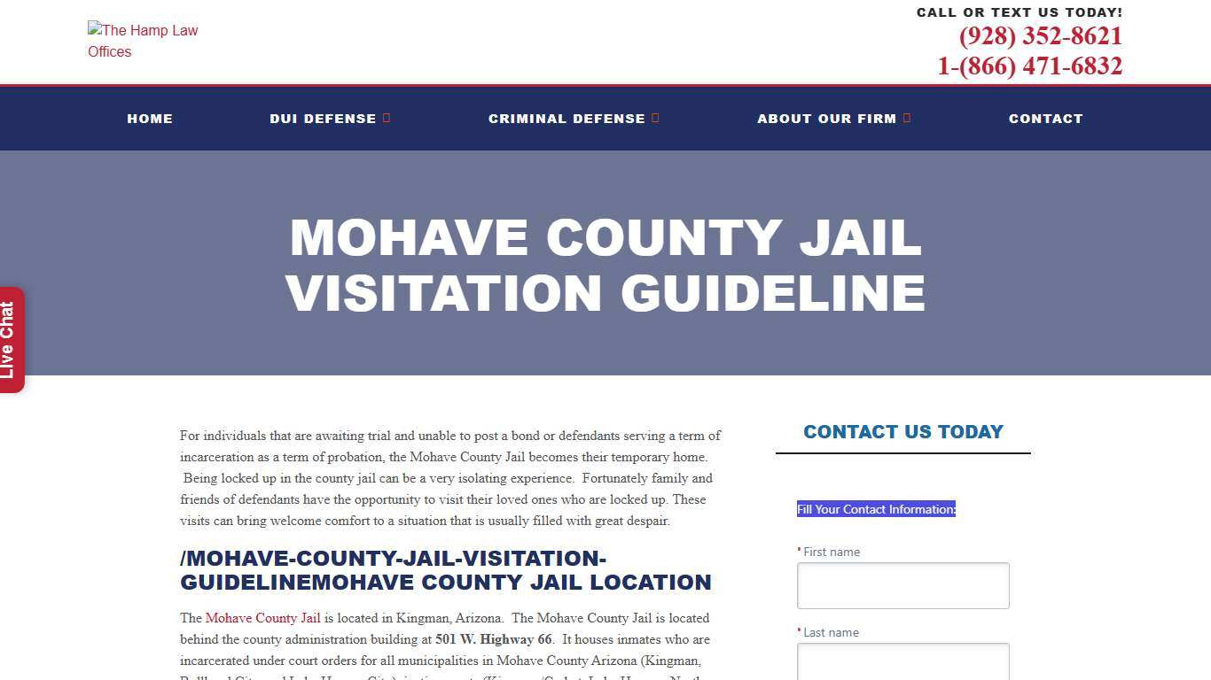 Mohave County Jail Visitation Guideline The Hamp Law Offices